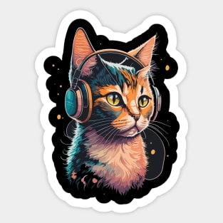 Cat with Headphones Sticker